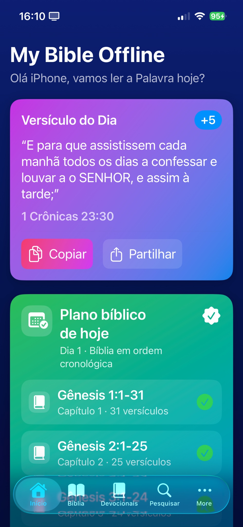 Ecrã inicial do My Bible Offline